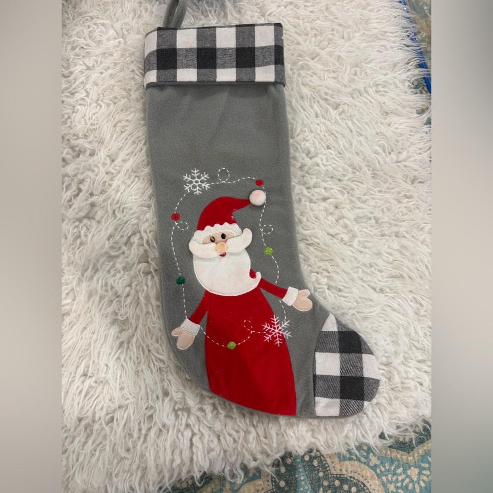 Gray and Red Santa Christmas Stocking